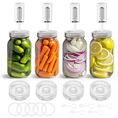 VSAPRDT Fermentation Kit for Wide Mouth Mason fermentation Jar,pickling/sauerkraut kit with 4 Glass Fermentation Weights,4 Fermenting Lids,4 airlocks,5 Silicone Rings,5 Silicone Grommet （ No Jars ）