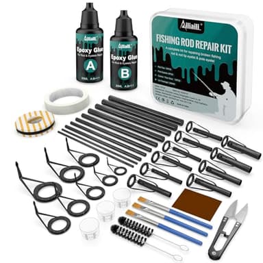 ailiaili Fishing Rod Repair Kit - 3-in-1 Fishing Pole Complete Supplies Kit for Rod Tips, Fishing Rod & Guide Eyelets Replacement, with Epoxy Glue, Wrapping Thread, Other Fishing Accessories & Gear