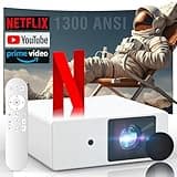 [1300 ANSI/Netflix Licensed/Dolby Audio] Projector with WiFi Bluetooth Portable Outdoor - 4K Smart Ceiling Projector with Built in Apps, Wireless Home Theater for Bedroom, 20% Zoom/500", HDMI/Phone/PC