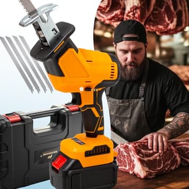 950W Brushless Motor Electric Meat and Bone Saw, 2600mAh Handheld Butchering Tool with （4 Upgraded Blades）- Home Butcher Saw Kit with 1 toolbox,1 Battery