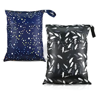 2 Pcs Waterproof Reusable Wet Dry Bag for Diaper Baby Cloth Gym Clothes Washable Travel Bags for Beach Pool Swimsuits Pockets with Two Zippered Dirty Diapers Stroller Yoga Toiletries Daycare Organizer