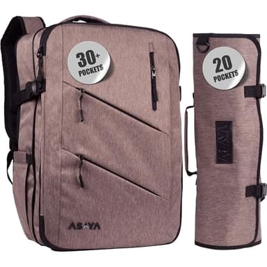 Asaya Chef Knife Backpack with 20-Pocket Knife Roll Bag - Over 30 Storage Pockets Chef Bag, Professional Backpack for Chefs and Culinary Students – Knives Not Included (Brown)