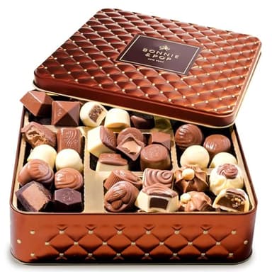 Chocolate Gift Basket– Holiday Candy Gift Box with Assorted Milk, Dark & White Chocolate Truffles – Food Present Idea for Men, Women, Corporate, Get Well, Sympathy, Birthday- Bonnie & Pop
