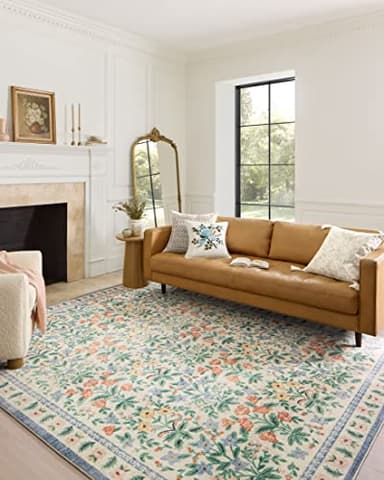 Loloi Rifle Paper Co. Eden Collection EDE-02 Mughal Garden Cream 5'-0" x 7'-6" Area Rug feat. CloudPile™