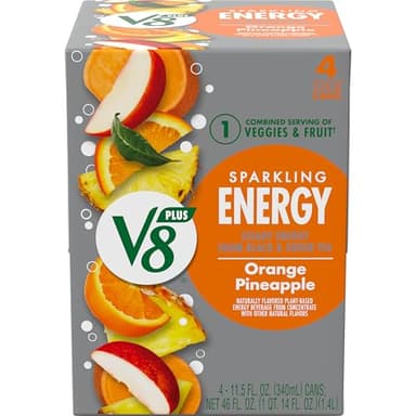 V8 +Energy Sparkling Orange Pineapple Juice Energy Drink, 11.5 fl oz Can (4 Pack)