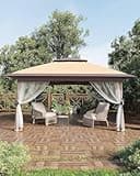 Garveelife Canopy Tent 13x13, Pop Up Gazebo Tent Easy Setupwith 4 Sand Bags for Backyard Garden Patio,Mosquito Netting & Height Adjustable - Khaki