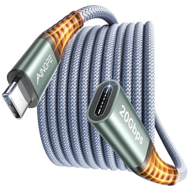 AINOPE USB C Extension Cable 6.6FT, 20Gbps/240W USB3.2 Type C Extender Cord for PSVR 2 Accessories, 4K@60Hz Video Output Braided USB C Female Extension Cable for Hub/PSVR2/Magsafe Charger/Phone,Grey
