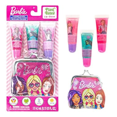 Barbie – Townley Girl Plant-Based 3Pcs Juicy Tube with Granny bag Makeup Cosmetic Set for Kids and Girls, Ages 3+, Perfect for Parties, Sleepovers & Makeovers, Multicolor