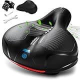 ROCK TAKIN Comfortable Bike Seat, Bike Saddle with Memory Foam Padded, Wide Bicycle Seat with Dual Shock Absorbing and Night Reflective Strips for Men Women（Blue）