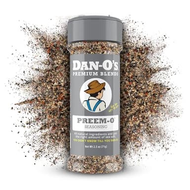 Dan-O's Preem-O Seasoning, 2.5 oz Bottle, Meat Seasoning for Steak, Ribs, Chicken, Brisket and More, Sugar Free, Zero Calorie, Use this Spice Blend to Craft a Marinade, Dry Rub or Sauce