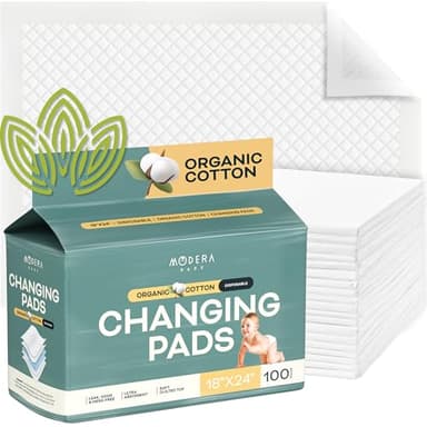 Organic Cotton Disposable Changing Pad Liners | Large 18x24 Hypoallergenic Ultra Absorbent & Waterproof Super Soft, Quilted Underpads for Baby Diaper Table & Travel, Leak Proof & Mess Free [100-Pack]