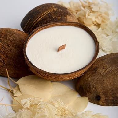 Badalyan Art Studio – Scented Candles Clearance | Coconut Shell Soy Wax Candle with Wooden Wick | Candles for Home Décor | Gift Idea for Women (1, Caramel Island)