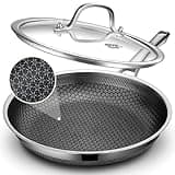 SNOWCLAD Frying Pan with Lid, 12 Inch Hybrid Non Stick Stainless Steel Skillets, Dishwasher Induction Oven Broiler Safe, Non Toxic Chef's Pan, PFOA Free Cookware