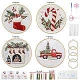 Luvandier Christmas Embroidery Kit, DIY Hand Embroidery Kit, Beginner Embroidery Kit for Adults, Embroidery Christmas Ornament Kits (4 PCS)