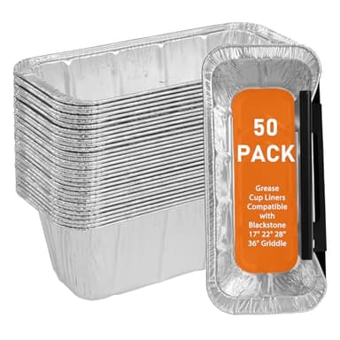 Whaleme 50-Pack Griddle Accessories for Blackstone - Grease Cup Liners Compatible with Blackstone 5017 Griddle, Aluminum Foil Drip Pan Disposable Grease Catcher Tray for 17, 22, 28, 36 Inch
