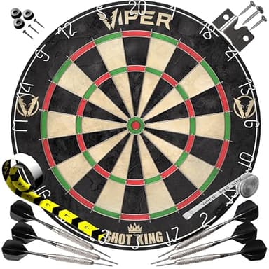 Viper Shot King Regulation Bristle Steel Tip Dartboard Set with Staple-Free Bullseye, High-Grade Compressed Sisal Board with Rotating Number Ring, Includes 6 Darts