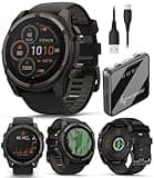 Garmin Fenix 8 – 51 mm, Solar, Sapphire, Carbon Gray DLC Titanium GPS Multisport Smartwatch with Black/Pebble Gray Silicone, Voice Control, Built-in LED Flashlight with Wearable4U Power Bank Bundle
