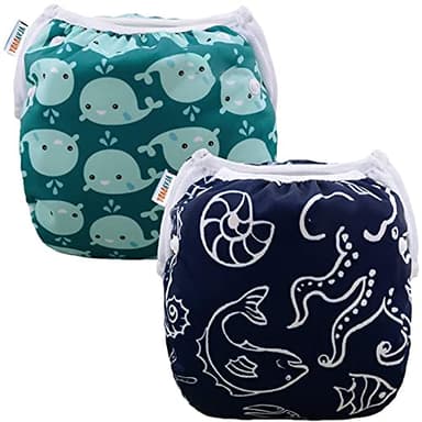 ALVABABY Baby Swim Diapers 2pcs Reuseable Washable & Adjustable for Swimming Lesson & Large Size Baby Boy ZSW18-21