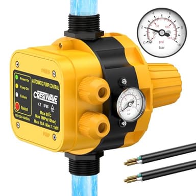 Smart Pressure Switch with Gauge for Well Pump, Automatic Water Pumps Switch, Dry-running Protection for Submersible/Shallow Well/Garden/Jet/Self-priming Pump, Power&Pump Cable Included, 110V-120V