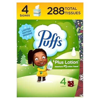 Puffs Plus Lotion Facial Tissue, 4 Mega Cube Boxes, 72 Tissues Per Box