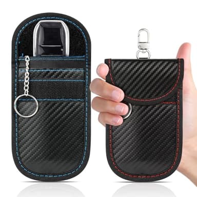Hoiny 2 Pack Faraday Key Fob Protector, Premium Car RFID Signal Blocking Pouch, Secure Faraday Bag for Car Key Fob, Anti-Theft Case (Red+Blue, Small)