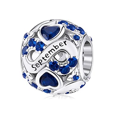 VOROCO September Birthstone 925 Sterling Silver Infinity Heart Charm Bead for Bracelets and Necklaces, Birthday Mothers Day Jewelry Gifts for Women