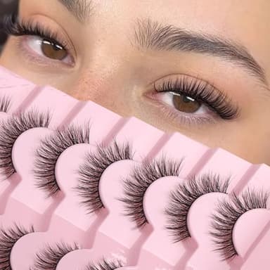 Onlyall Natural Lashes Wispy Lashes Natural Look False Eyelashes Flared Eyelashes 7 Pairs D-K06