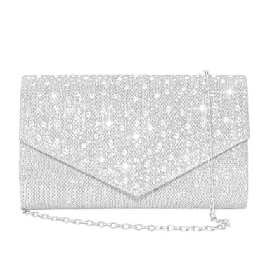 CurvChic Clutch Purses for Women Evening Bag Rhinestone Handbag Party Wedding Bridal Prom Purse Crossbody Shoulder Bag(Sliver)