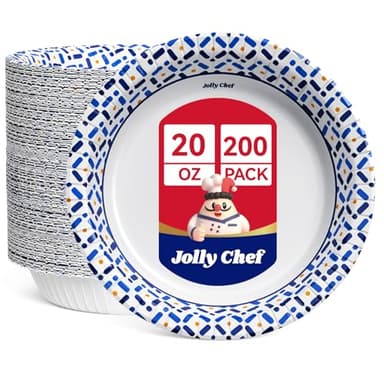 JOLLY CHEF 20 oz Paper Bowls, 200 Count Large Disposable Bowls Bulk for Breakfast, Lunch, and Dinner Perfect for Picnic, Daily use and Party