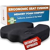 5 STARS UNITED Seat Cushion for Office Chairs - Fits 18"x14" Seats, Tailbone, Coccyx Pain Relief - Butt, Pressure & Sciatica Relief - Gaming, Wheelchair, Car & Desk Pillow, Black