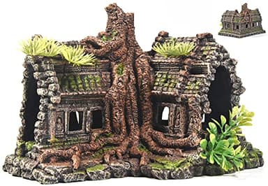PTFJZ Aquarium Decorations Large Fish Tank Ornament Reptile House Shelter Decor Aquarium Hides with Betta Cave Temple Ruins Tree House Aquarium Landscape Decoration