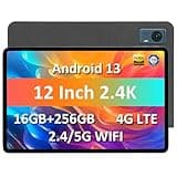 Elepad 12 inch Large Screen Android 13 Tablet with SIM Card Slot Unlocked Cellular 4G LTE WiFi 16GB RAM 256GB ROM GPS Octa-Core Phone Tablet with 8000mAh 5MP+13MP Dual Camera for Adults Kids
