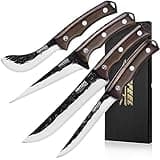 Topfeel 4PCS Hand Forged Butcher Knife Set - Slicing, Boning, Dividing, Skinning - High Carbon Steel Meat Cutting for Home Kitchen & Outdoor
