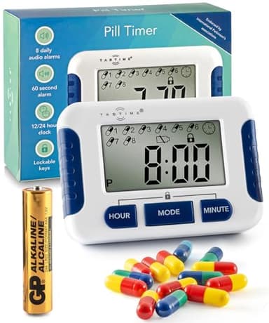 TabTime Pill Reminder with 8 Alarms per Day, Pill Tracker, Pill Timer, Medication Reminder Devices, Medication Tracker, Essential Parkinson's Patient Gadget