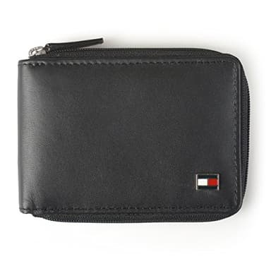 Tommy Hilfiger Men’s Zip Around Leather Wallet with Multi Card Storage & ID Window