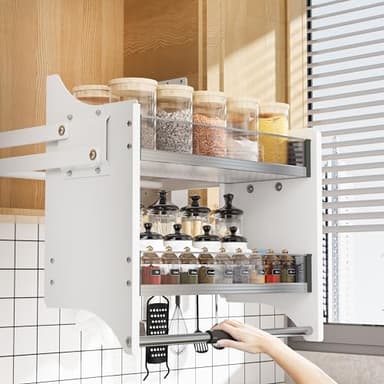 SOFRON 22-35.8 Inch Pull Down Shelf for Kitchen Upper Cabinet, 2-Tier Pull Down Cabinet Organizer, 26-28 Inch Width