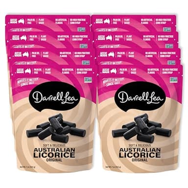 Darrell Lea Soft Australian Licorice, Non-GMO, No Palm Oil, Plant Based, No High Fructose Corn Syrup, Soft & Chewy Licorice Candy, Made in Australia (Original Black, 7 Ounce (Pack of 8))