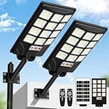 Solar Street Light Outdoor, 20000LM 6500K Waterproof Motion Sensor LED Solar Powered Flood Light with Remote Control,Dusk to Dawn Commercial Area Lighting for Outside Parking Lot, 2-Pack