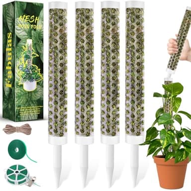 Fabulas 55 Inch Moss Pole Monstera Plant Support, 4 Pack 17 Inch Plant Support Stakes for Indoor Climbing Plants, Stackable Sphagnum Moss Pole Sticks for Garden Potted Planter, Pothos, Philodendron