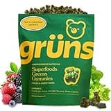 Gruns Adult Super Greens Gummies - Superfood Gummy Bears with Spirulina, Chlorella & Prebiotics for Digestive Health - Adaptogens Supplement with 20 Vitamins & Minerals, Low Sugar- 2-Week Supply