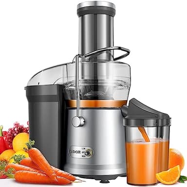 GDOR 1200W Juicer, 3.2" Wide Chute, Titanium-Enhanced Blade, Heavy-Duty Copper Motor, Dual Speed Centrifugal Juice Extractor, BPA-Free, Silver