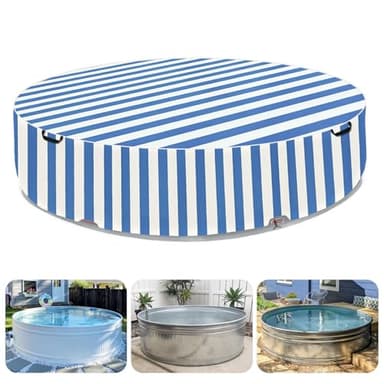 Sobana 8 Ft Steel Round Stock Tank Pool Cover - Upgraded to Full Coverage, Wire Rope & Winch Design Increase Stability - Blue