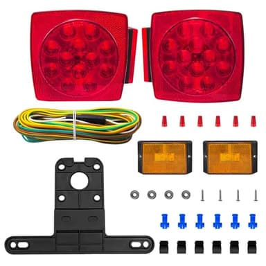 Submersible LED Trailer Light Kit, Waterproof 12V Stop Tail Turn Signal Lights with 22ft Wiring Harness & License Plate Bracket, Wired Rear Tail Lights for Boat Utility Enclosed Trailer(Light kit)