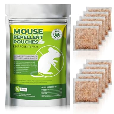 GRLEP 10 Packs Mice Repellent Pouches, Peppermint Oil Rodent Repeller, Natural Pest Control for Rats Squirrels Insects, Indoor Outdoor Mouse Deterrent, Pet & Family Safe Alternative to Traps & Poison