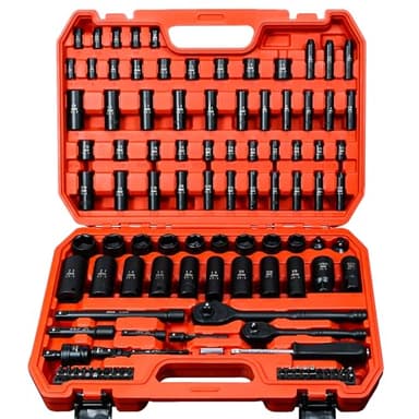 AMM 123Pcs Impact socket set，1/4”3/8”Drive Deep&Shallow Socket wrench set，6 Point Metric&Standard Full 5/32"-3/4"，4-22mm with Spark plug sockets，72T Ratchet handle，Screwdrivers，for Automotive&Home