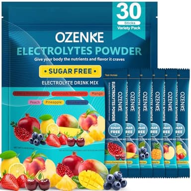 OZENKE Electrolytes Powder Packets, 30 Sticks Sugar Free Hydration Packets, Electrolyte Drink Mix Travel Electrolyte Packet for Rapid Hydration, 6 Flavors