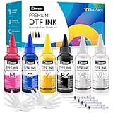 Beryzol Premium DTF Ink 6x100ML, DTF Transfer Ink Conversion Kit, Refill for DTF Printers Epson ET-8550, XP-15000, L1800, L805, R1390, R2400, DX7, Heat Transfer Printing Direct to Film(CMYK + 2Wh)