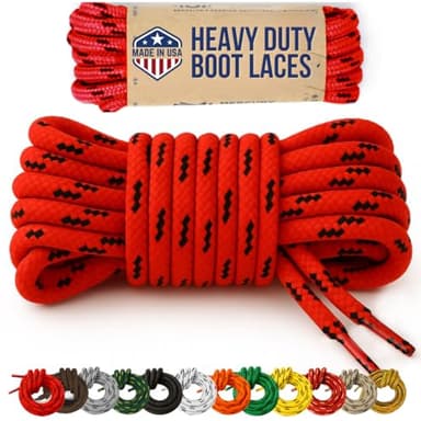 Mercury + Maia Honey Badger Boot Laces, USA Made Indestructible Shoelaces, Round Heavy Duty Bootlaces for Work & Hiking, Red Blk, 60 in (1p)