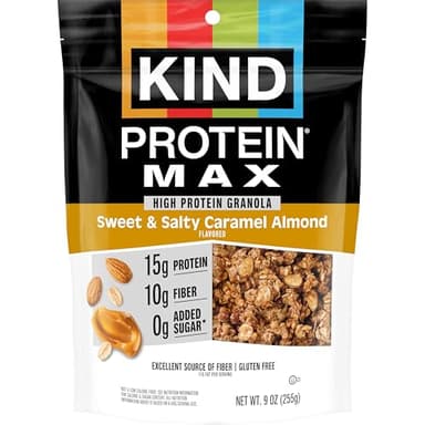 KIND Protein MAX Granola, Sweet & Salty Caramel Almond, Gluten Free, High Protein, Keto Snacks, 15g Protein, 9oz, 1 Count