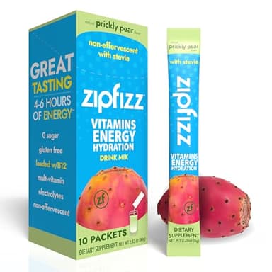 Zipfizz Stevia Energy Drink Powder, Prickly Pear, 10 Pack – 3-in-1 Sustained Energy, Rapid Hydration & Essential Vitamins – Sugar-Free, Non-Effervescent Electrolyte Drink Mix with B12 & Antioxidants